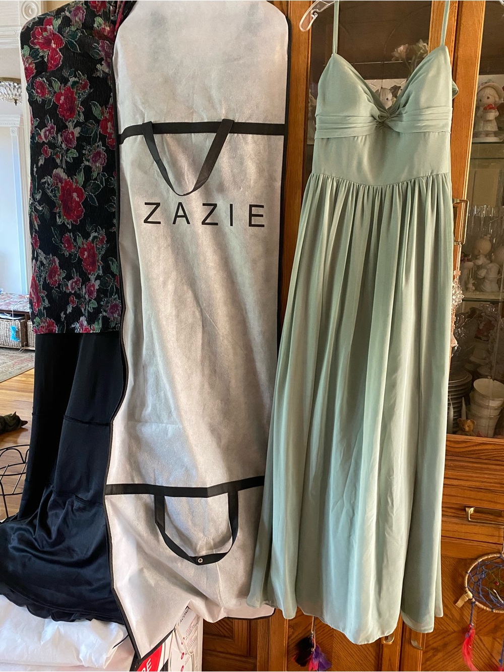 Azazie Sage Green Strapless Empire Waist Maxi Dress